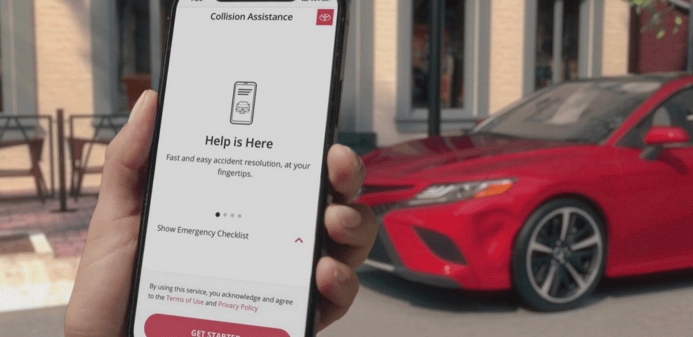 Toyota Accident Assistance App interface on smartphone